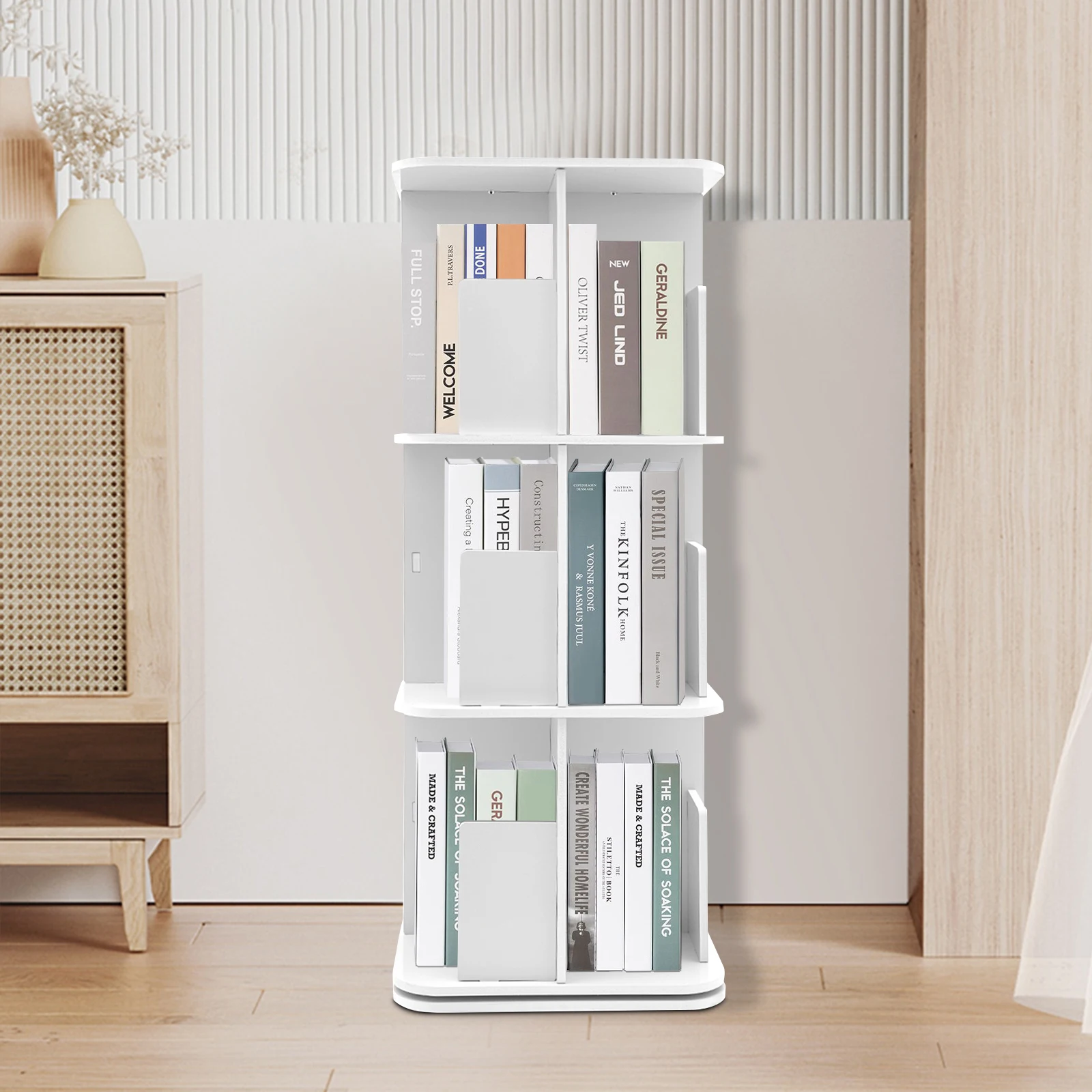 Buona stabilità libreria in piedi a 3 livelli libreria girevole a 360 ° salvaspazio per camere da letto/soggiorni/sale giochi deflettore sicuro