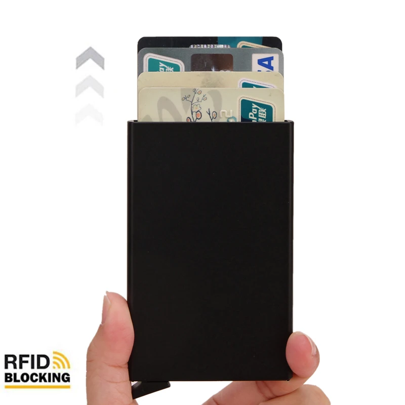 Rfid Smart Wallet Kartenhalter Metall Dünn Schlank Männer Frauen Geldbörsen Pop Up Minimalistische Geldbörse Kleine Schwarze Geldbörse Vallet Walets für Männer