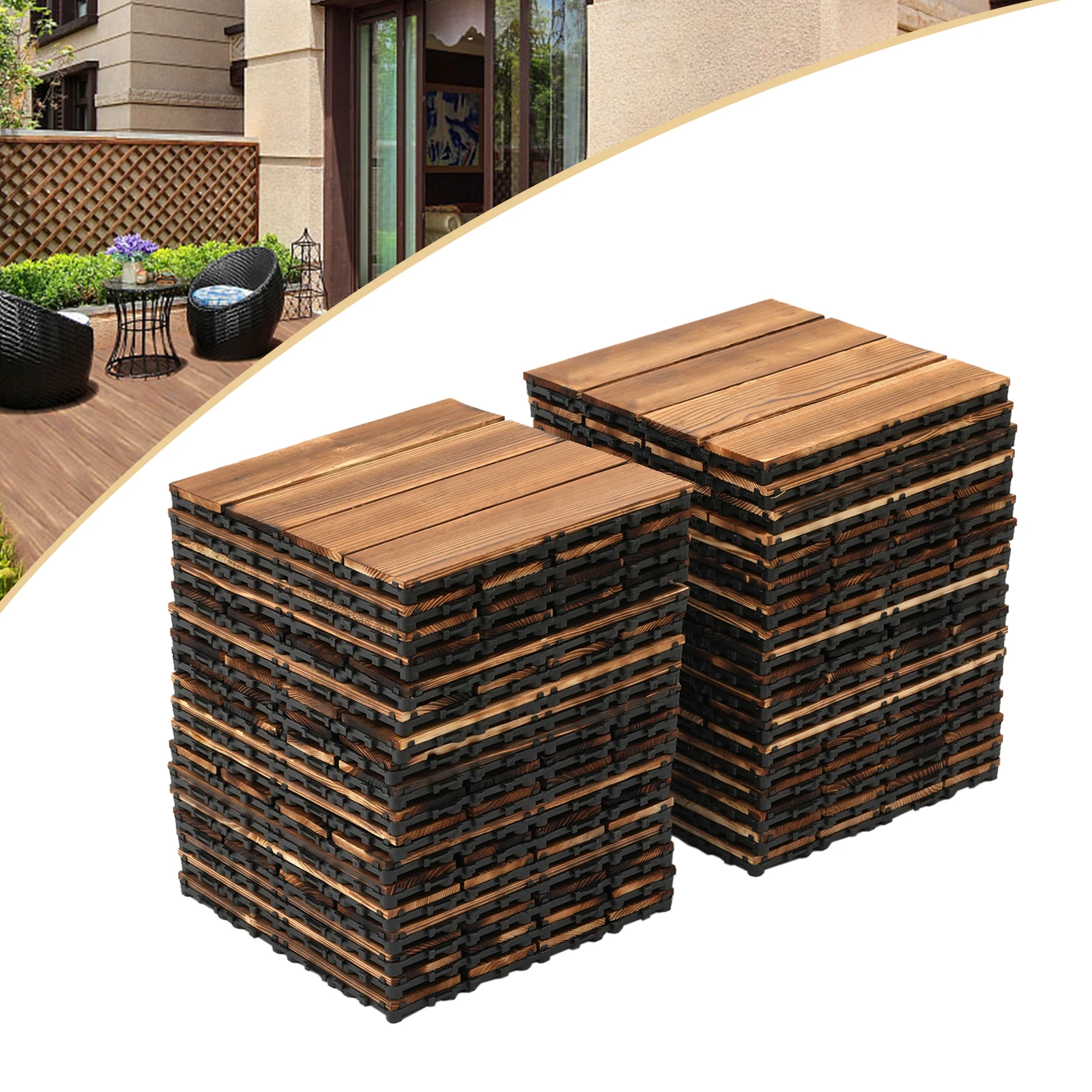 36 Pack 12" × 12" Hardwood Interlocking Patio Deck Tiles Wood Interlocking Flooring Tiles Interlocking Patio Tiles