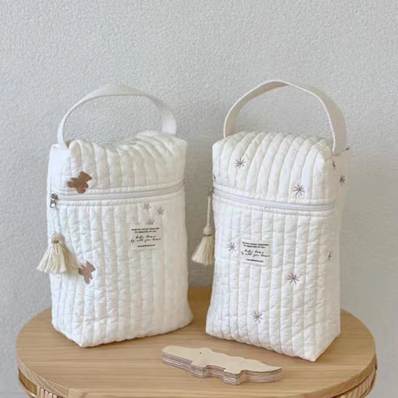 Bolsa de pañales para cochecito portátil, organizador de pañales para bebé acolchado, bolsas de mamá bordadas, accesorios para bebés, bolsa de cambio de almacenamiento