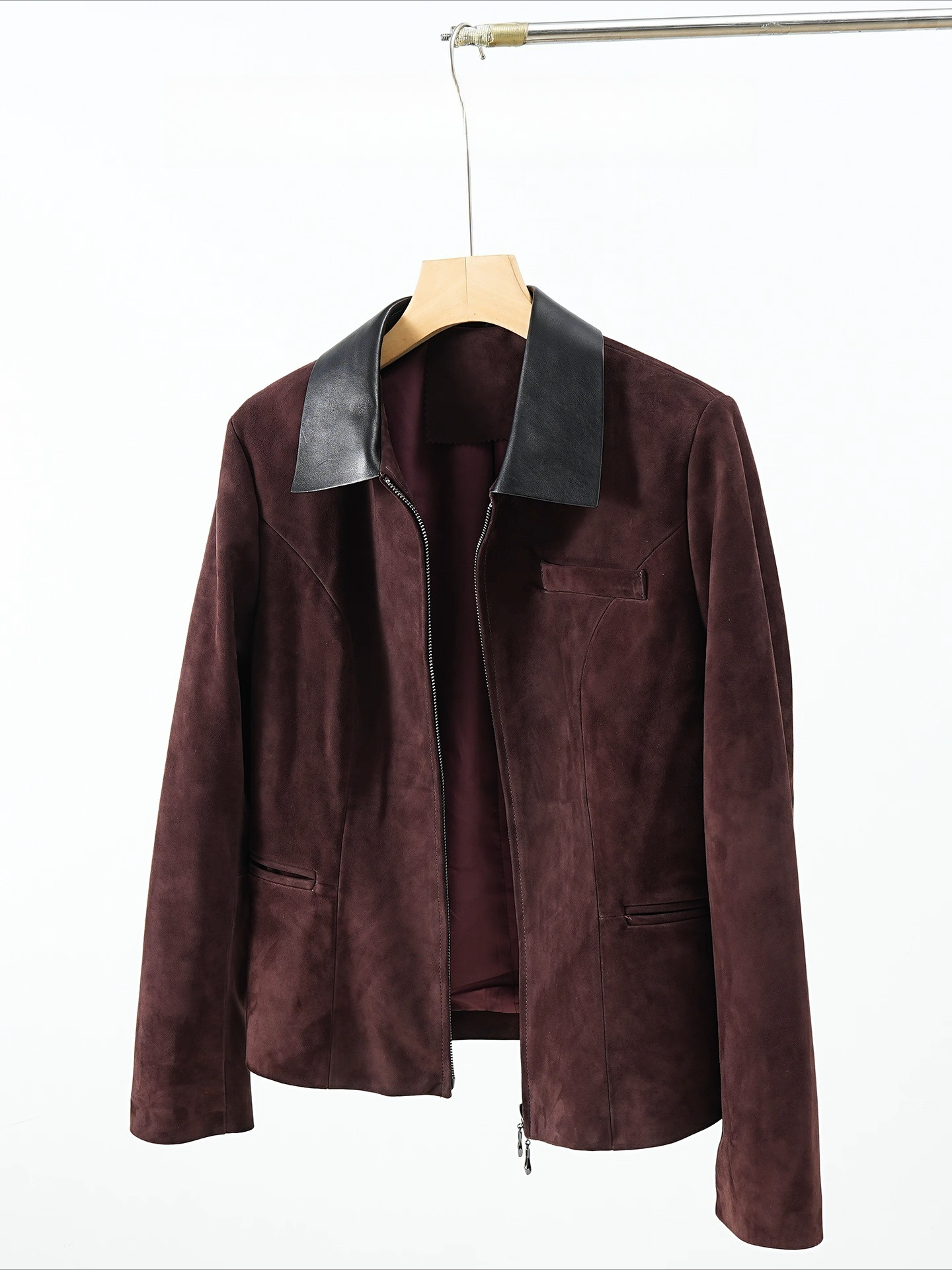 Veste d'hiver rétro en daim 100% cuir pour femme, manteau ajusté avec col et poche, 100% peau de mouton, revers