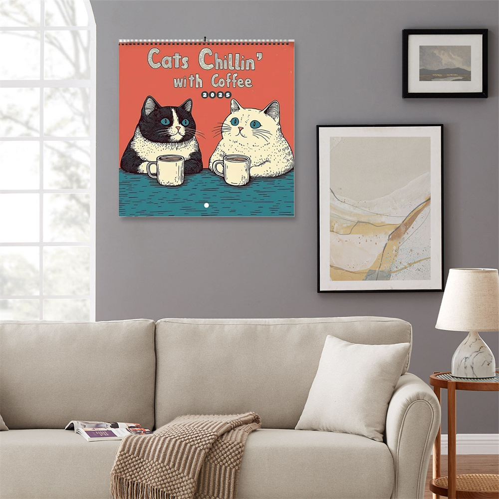 猫カレンダー 2025 マンスリーハンギング壁掛けカレンダー マンスリー 12 ヶ月ファミリープランナーオーガナイザーカレンダー 寝室用