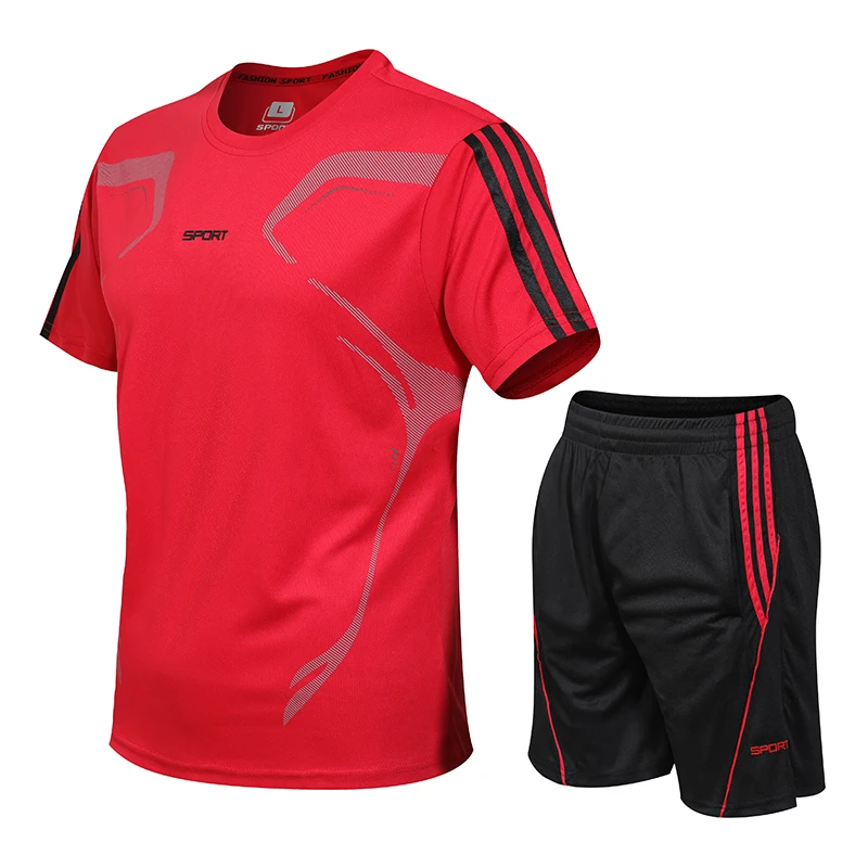 2024 ชุดกีฬาชายฤดูร้อนฟิตเนสแขนสั้นเสื้อยืดชายเสื้อผ้าแห้งเร็วหลวมสบายๆกีฬาขนาดใหญ่