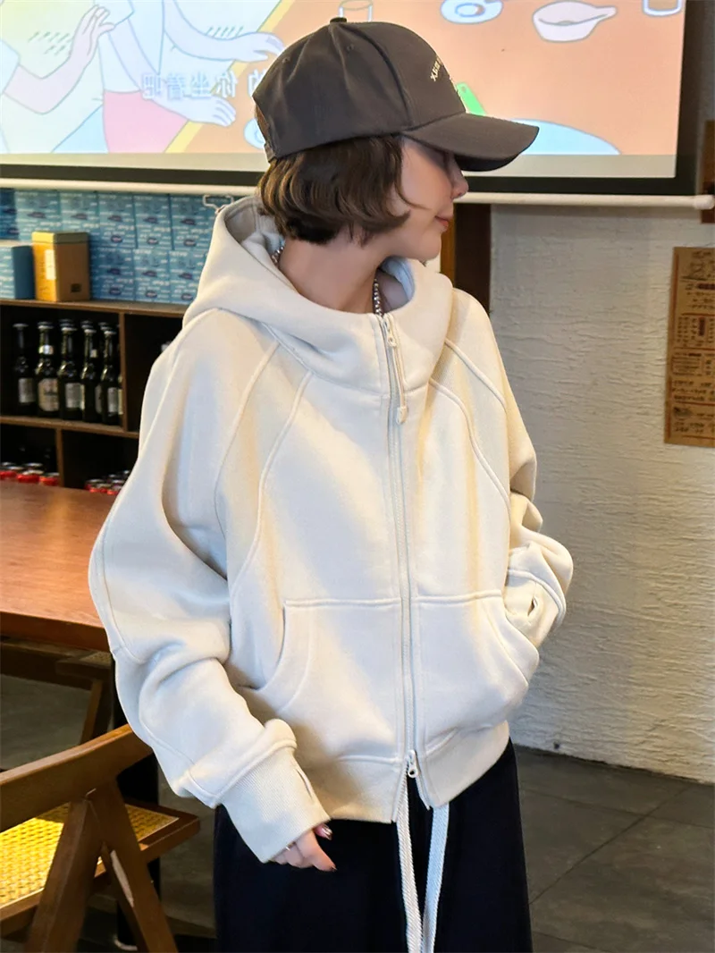 Plus Size Winter Thickened Fleece Hooded Sweater Cardigan Women's Euro Sle plus Size Coat Trendy Commute Korean Sle Long Sleeve
