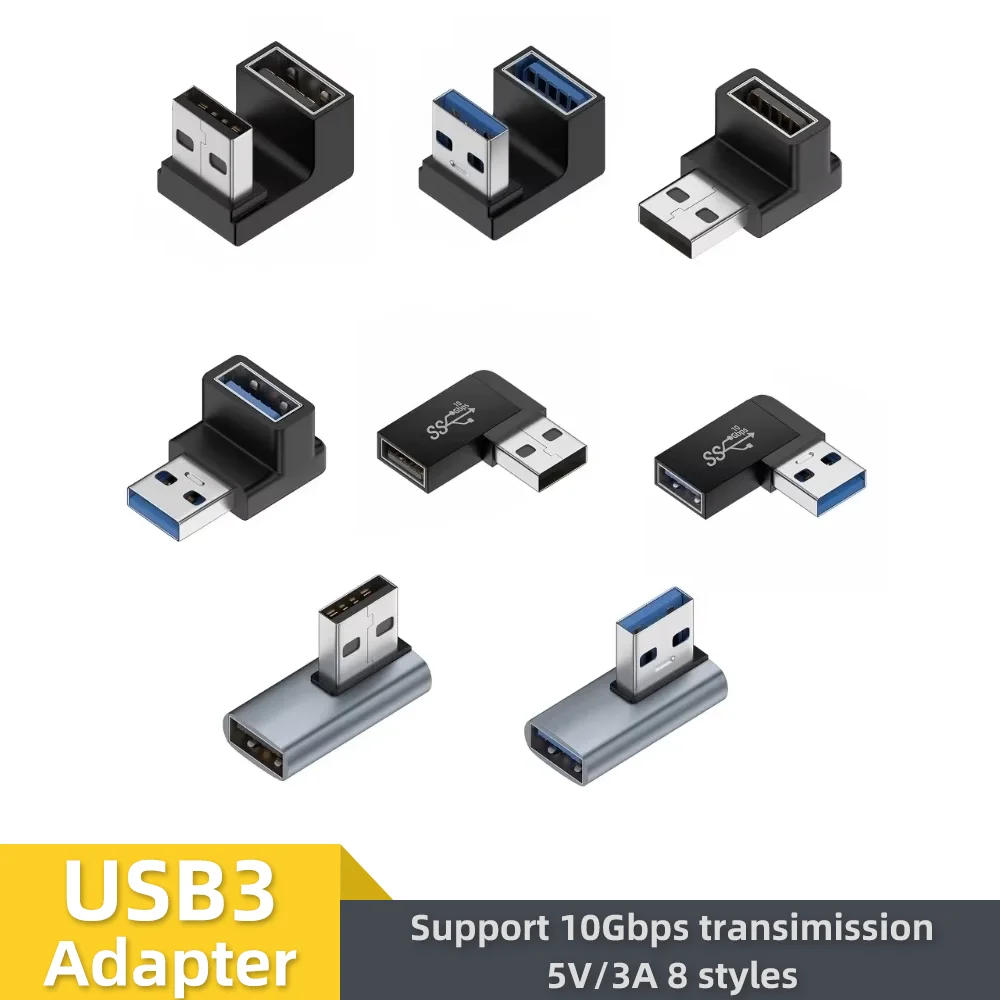 Adaptador de extensión USB 3,0 de ángulo recto 90, codo hacia arriba, conector USB de 10Gbps para PC, convertidor de enchufe de extensión macho a hembra