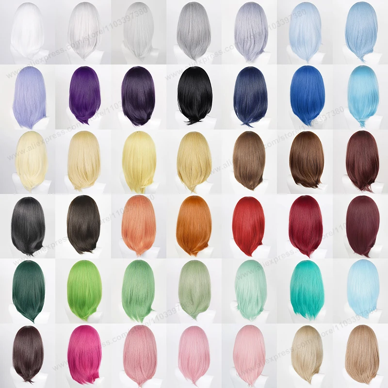 อะนิเมะ 40 ซม.Medium Basic สังเคราะห์บางสีบลอนด์คอสเพลย์วิกผมสีดําสีขาวสีแดงสีชมพูสีเขียวสีน้ําตาลทองสีฟ้าผู้หญิงทนความร้อนผม