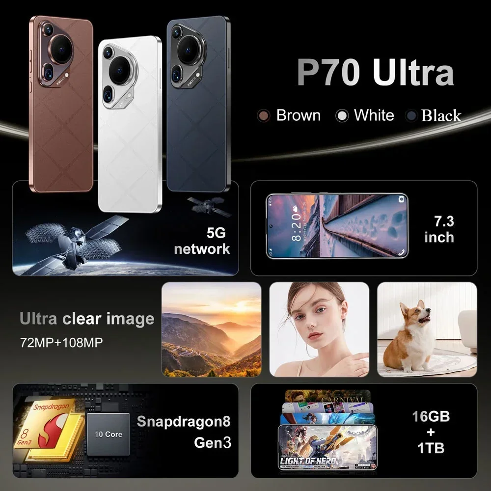 P70 ultra smartphone 7.3 polegadas versão global android14 telefone móvel original snapdragon 8 gen 3 telefone celular 5g duplo sim celulares