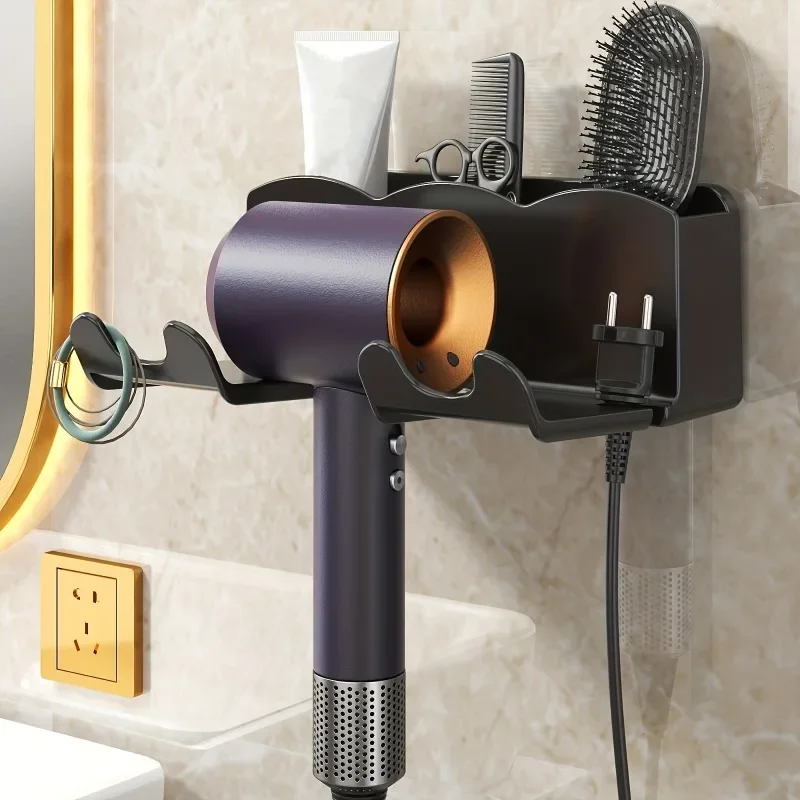 1 portaoggetti per asciugacapelli, staffa montata a parete per bagno non perforata, portaoggetti per condotto d'aria per bagno