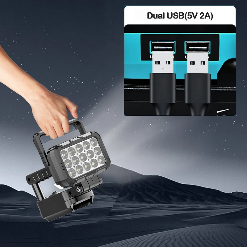 LED Work Light for Makita 18V Battery Flashlight Portable Flood Lights Cordless Batteries Lamp with USB Port Outdoor Emergencies