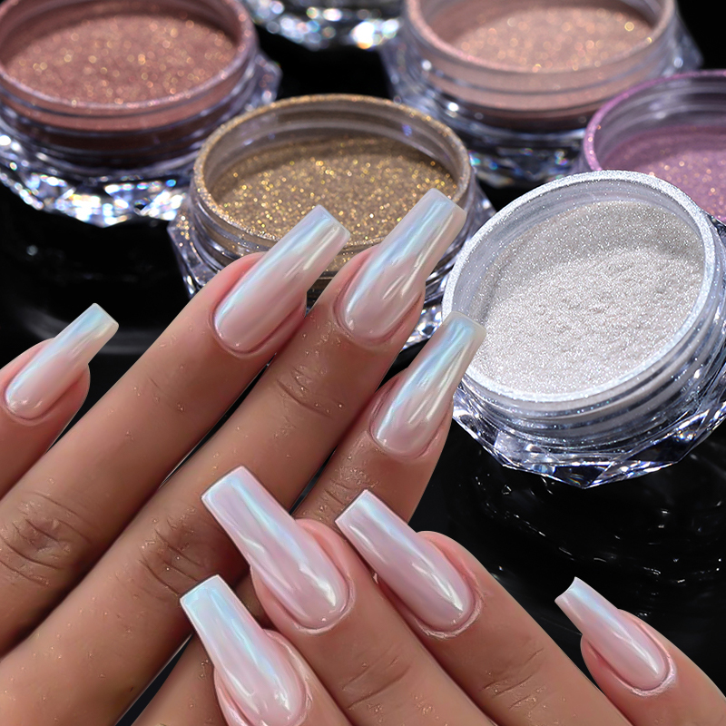1 Box Gradient Aurora Pink White Chrome Nail Powder Pearl Mirror Effect Colorful Glitter Rubbing Dust On Manicure DIY Decoration