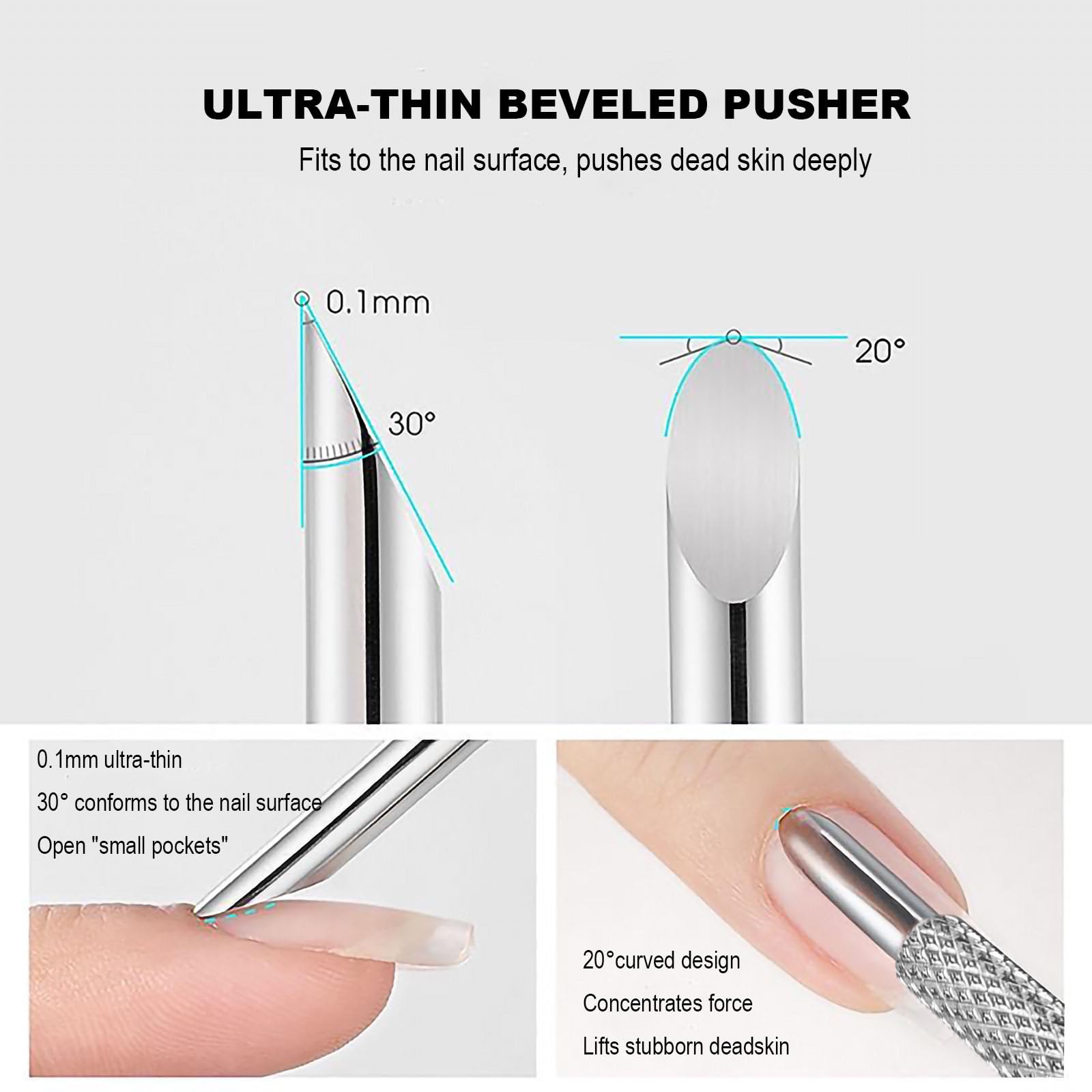 Double-Headed สแตนเลสสตีล Cuticle Remover เล็บ Pusher Exfoliation Prep เครื่องมือทําความสะอาด Dead Skin Circle BEVEL Shovel เล็บปากกา