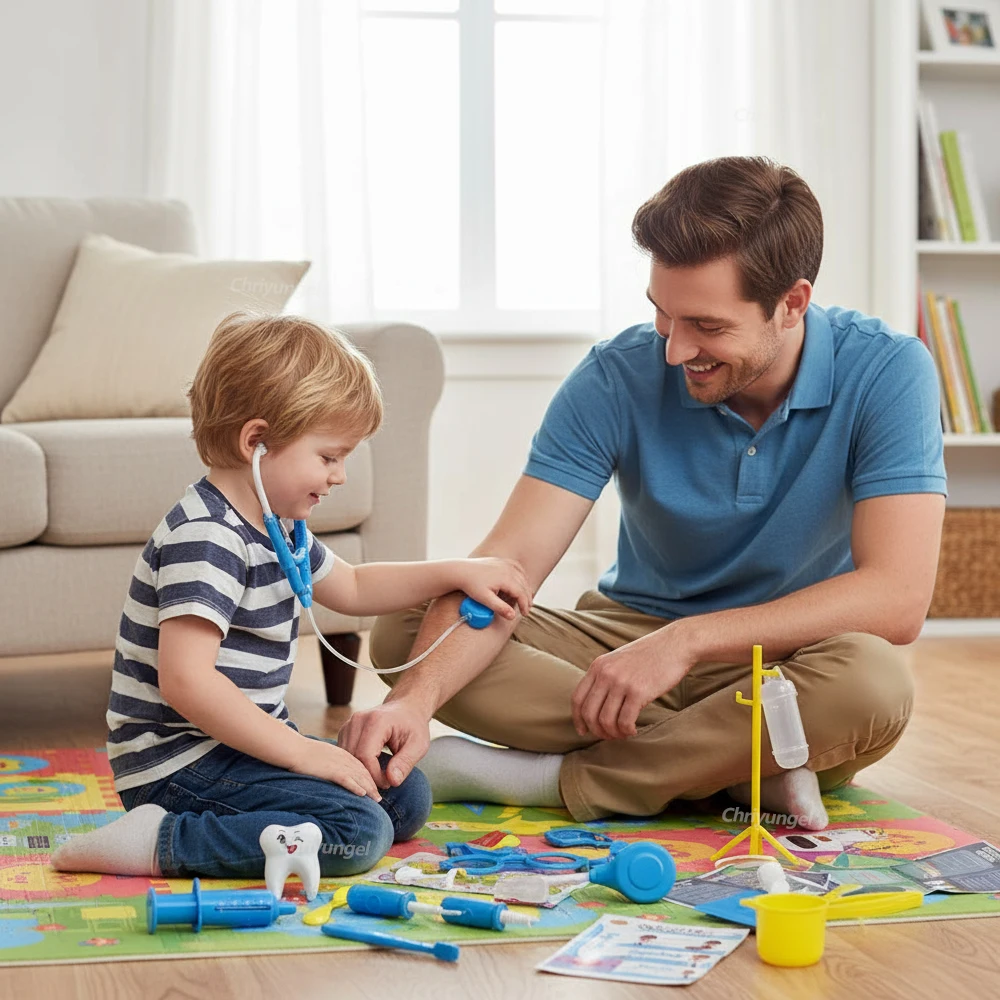 Conjunto de jogo médico 30 peças, kit médico simulado para crianças, brinquedos com estetoscópio, brinquedo educacional para meninos e meninas, presente para crianças pequenas