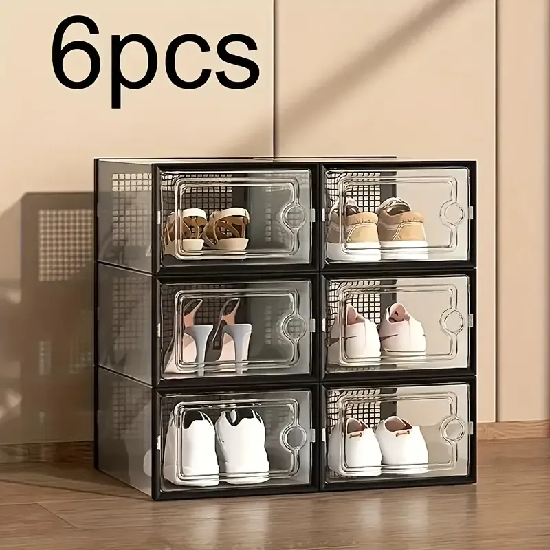 6/12 thick transparent shoe boxes with lids, shoe storage and organizing boxes, foldable and stackable shoe racks, space saving