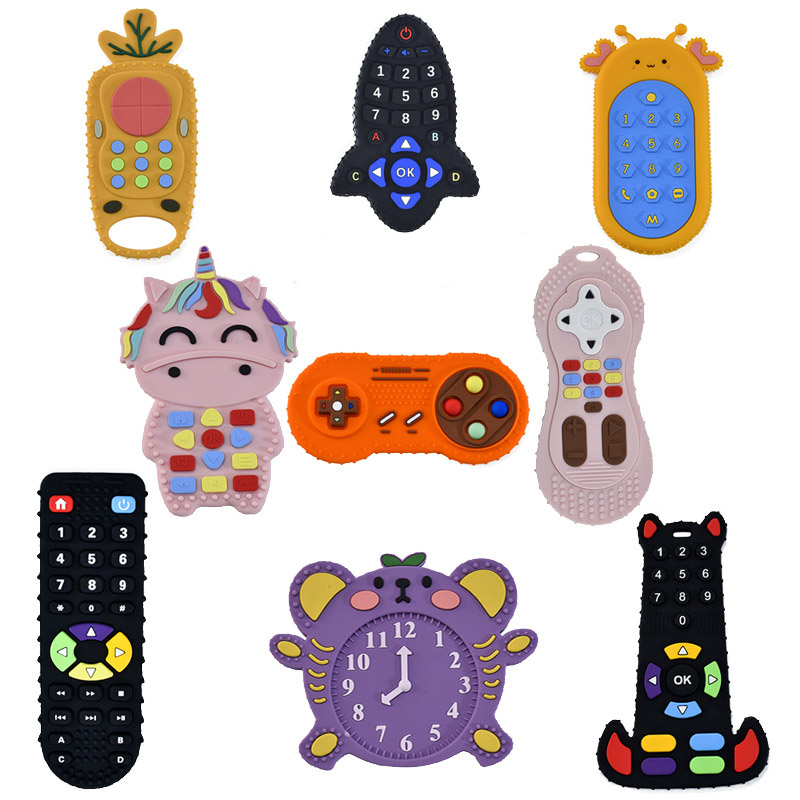 Baby Silicone Teether Toys Remote Control Bite Teething Relief Chew Toy for Babies 3-24 Months Sensory Educational Baby Teethers