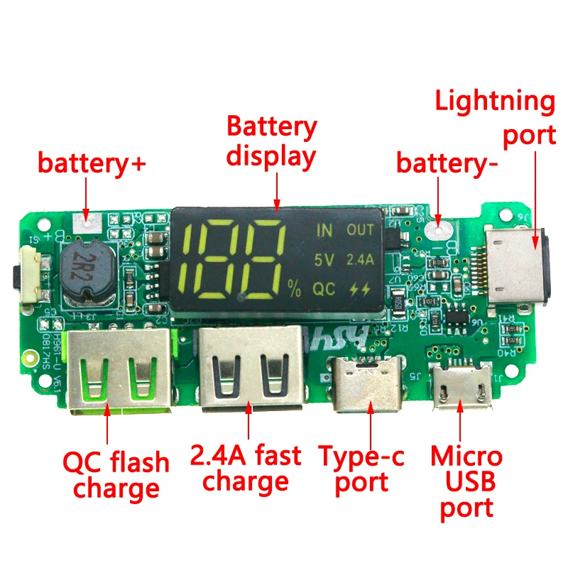 Đèn LED Dual USB 5V 2.4A Micro/Loại C USB Điện Di Động Ngân Hàng 18650 Sạc Module Pin Lithium sạc Ban Bảo Vệ Mạch Điện