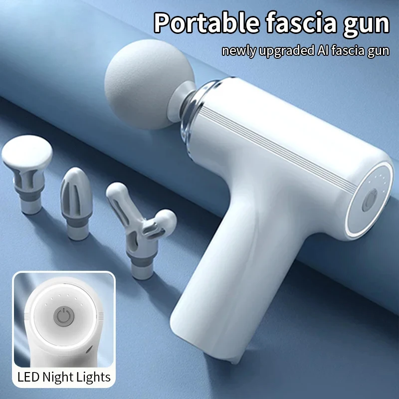Pistola de massagem elétrica portátil com 4 cabeças intercambiáveis e luz LED para relaxamento de corpo inteiro Pistola de massagem elétrica