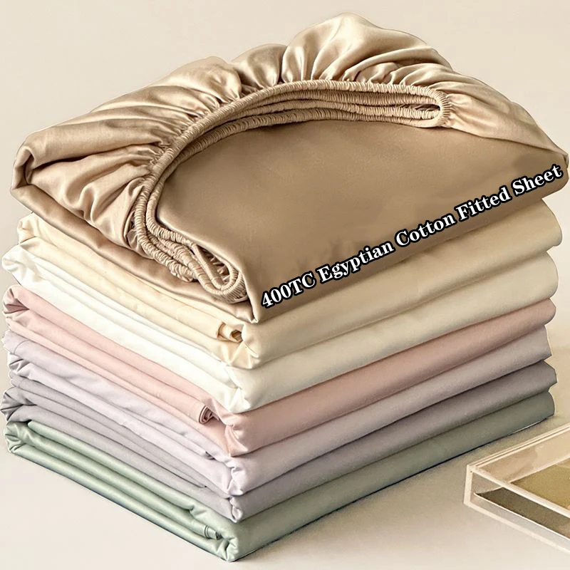 Sábana bajera de algodón egipcio de lujo suave con bandas elásticas, funda de colchón de 400TC, antideslizante, lavable a máquina, 140/160/180/200cm