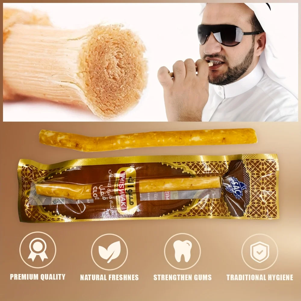 Spazzolino da denti Miswak con ramo speciale al gusto lilla, spazzolino tradizionale sigillato sottovuoto, per buone gengive, denti, alito più fresco Gi