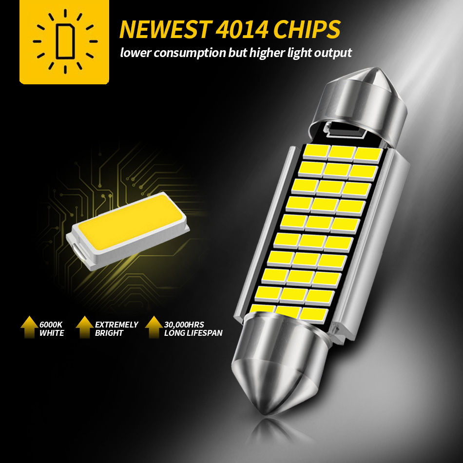 AILEO 10PCS 31 มม.36 มม.39 มม.42 มม.LED CANBUS C10W หลอดไฟ LED C5W 4014 ชิป 12V โคมไฟโดมภายในรถสีขาว 6000 K ข้อผิดพลาดฟรี
