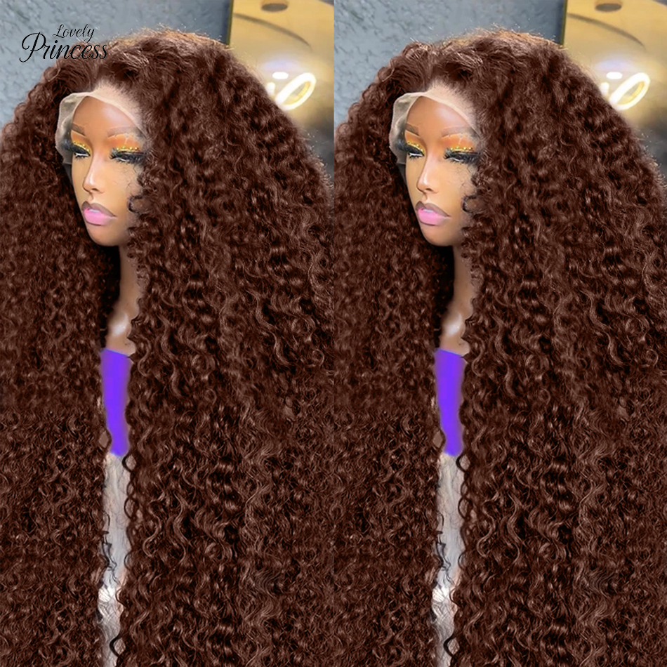 200% Chocolate Brown Deep Wave Human Hair Wig 30 38Inch Transparent Lace Frontal Wigs For Women 13x6 Lace Front Water Curly Wigs