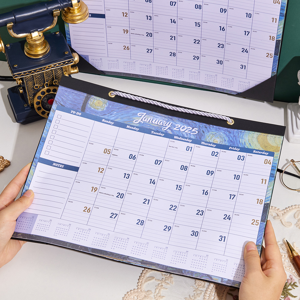 12 Blatt Vintage 2025, Gemälde, Wandkalender, wasserdichte Abdeckung, Wochenplaner, Arbeitszimmer, Check-in-Nachricht, Hängekalender