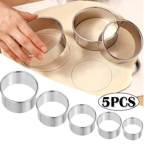 5 uds molde redondo de acero inoxidable para galletas, molde para cortar piel de bola de masa, herramientas para hornear pasteles y galletas DIY, utensilio de cocina para hornear
