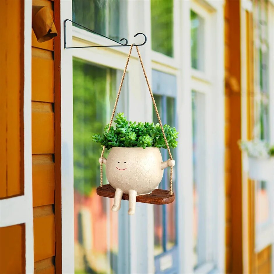 Vasi per fioriere Swing Face, fioriere da appendere alla parete, vaso da fiori in resina con faccina sorridente per fiori grandi piante succulente, vaso creativo