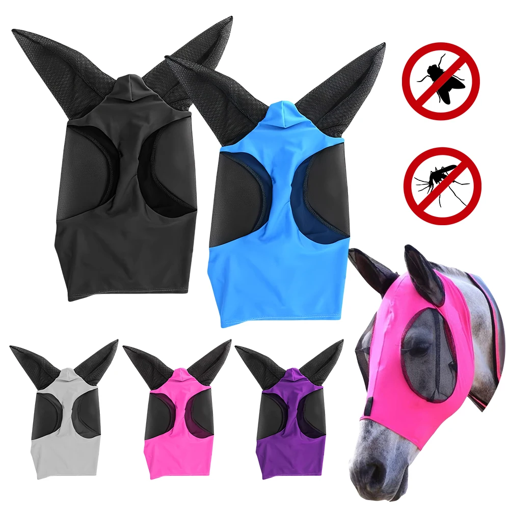 Maschera in rete lavorata a maglia elastica Anti-mosca maschera Anti-zanzara traspirante maschera Anti-vermi maschera volante per cavalli attrezzatura equestre per equitazione