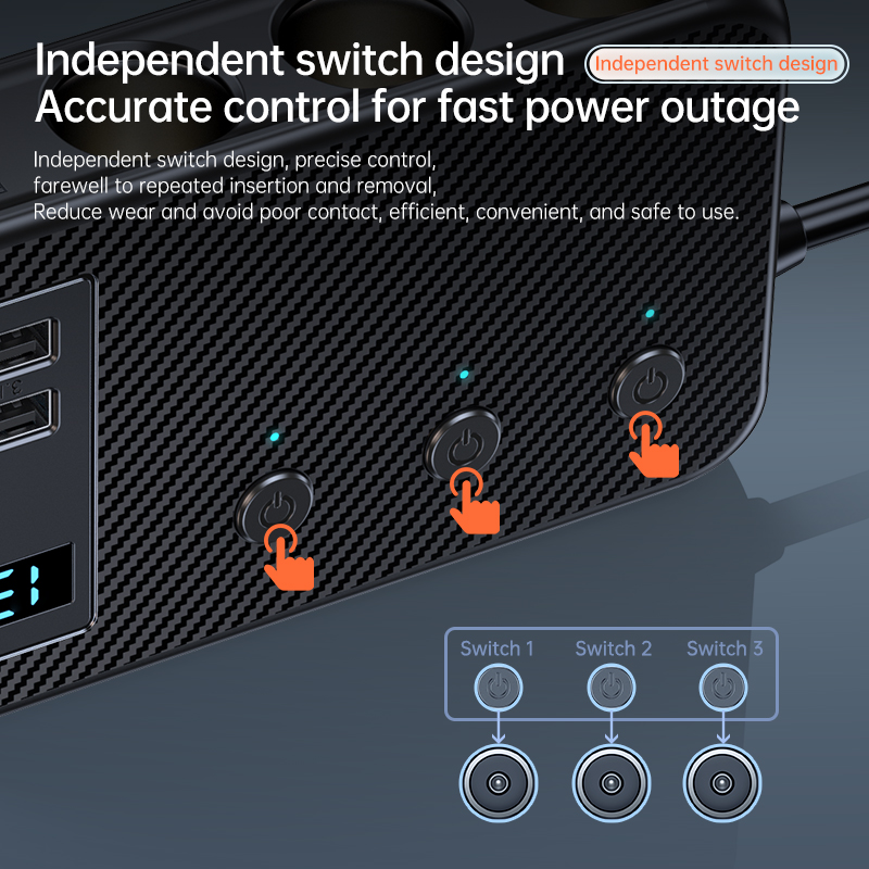171W 9 in 1 車の充電器 3 ポート シガー ライター スプリッター 12V 24V 急速充電器プラグ電源アダプター iPhone GPS ダッシュカム用