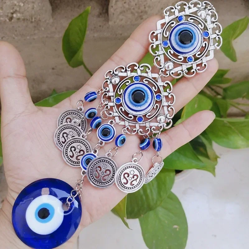 Ciondolo da parete con occhio malvagio blu turco, amuleto, ciondolo fortunato, protezione benedizione, regalo, fiore a mano di Hamsa per la decorazione domestica