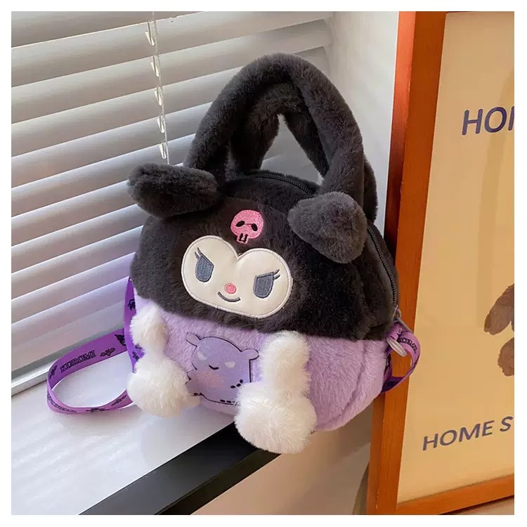 Kawaii sanrio saco de pelúcia kuromi mochila anime melodia cinnamoroll plushie bolsas pochacco dos desenhos animados saco de pelúcia para meninas presentes