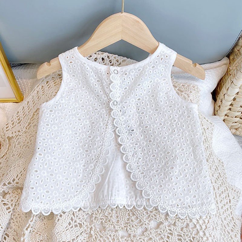 Meisjes 2024 Zomer Kleding Sets Holle Kant Pak Baby Casual Mouwloos T-shirt + Shorts Kinderkleding Sets Babykleertjes outfits