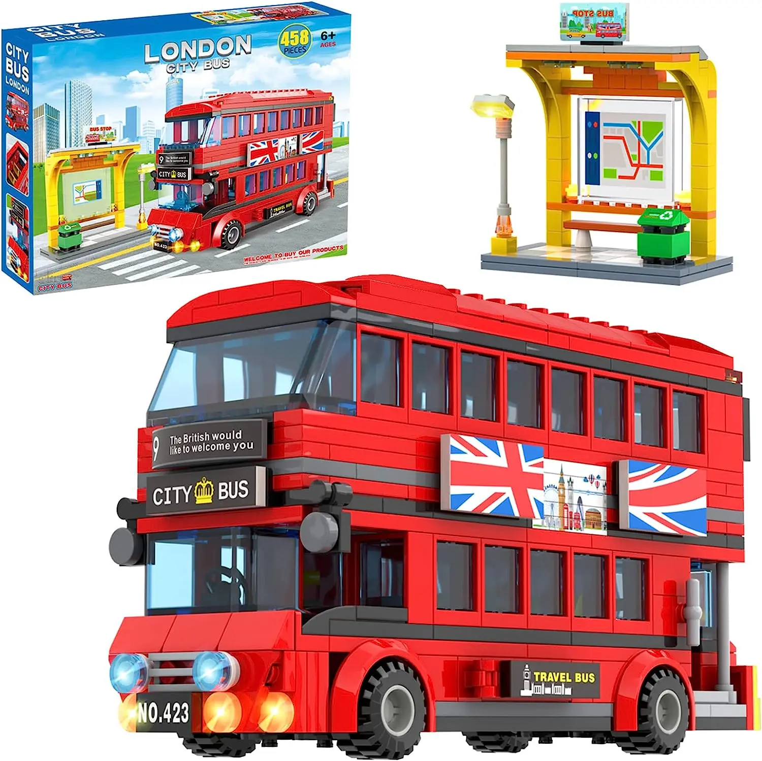 City London Bus Station Building Blocks Set Double Deckers London Travel BusLearning Roleplay STEM Bricks Gift for Boys Girls