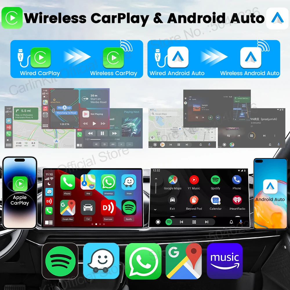CarlinKit 5.0 Mini Adaptador Ultra Sem Fio CarPlay Android Auto Para OEM Carro Plug and Play WiFi Bluetooth Conexão Automática