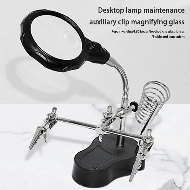 Magnifying glass with lamp and stand, 2 kinds of LED dimming, adjustable swivel arm, 180° option, for close repairs, crafts, etc