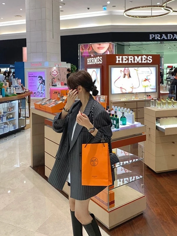  E t Solto com Cinto Estilo Hong Kong Retrô Chique Top F Casual de Negócios