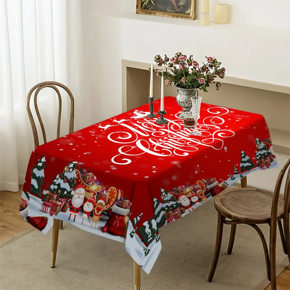 Mantel navideño de muñeco de nieve y Papá Noel, decoración para fiesta de boda, árbol de Navidad, manteles rectangulares de nieve, decoraciones navideñas