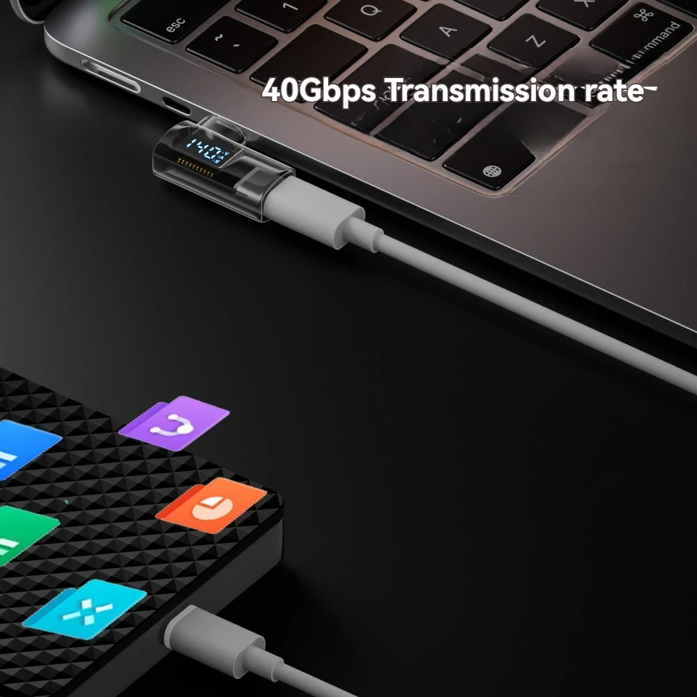 Adaptador USB C de 90 grados, adaptador tipo C en forma de U de ángulo recto, transferencia de datos de 40Gbps PD 140W USB4.0 8K 60Hz, vídeo para Thunderbolt 3/4