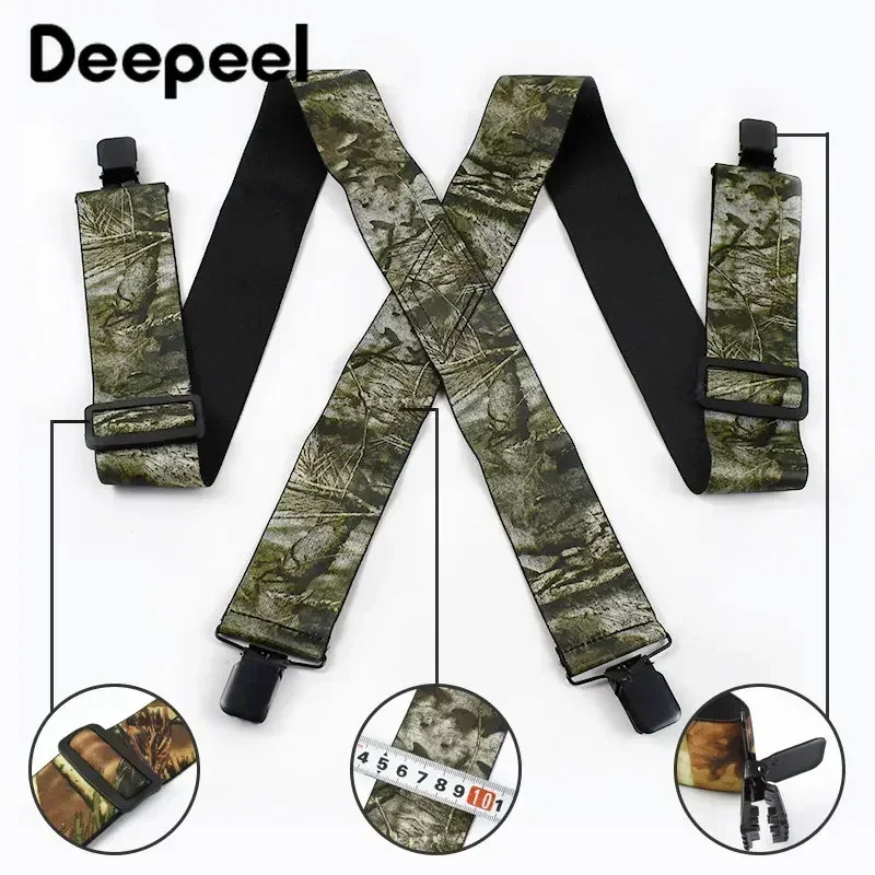 Deepeel Adults Men's Suspenders 5cm Wide Elastic Braces Camouflage X-Type 4 Clips Adjust Strap Mens Suspender Male Jockstrap