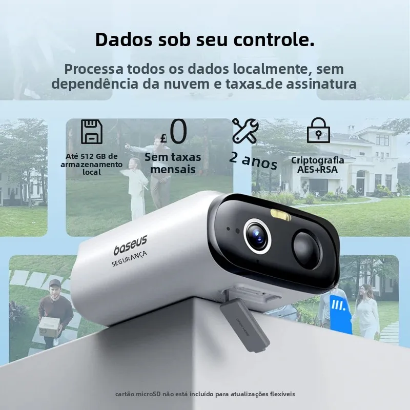 Baseus Security S1 Lite Câmera de segurança solar Câmera externa sem fio Energia contínua 2K Resolução 135 ° Câmera Wi-Fi FOV IP67