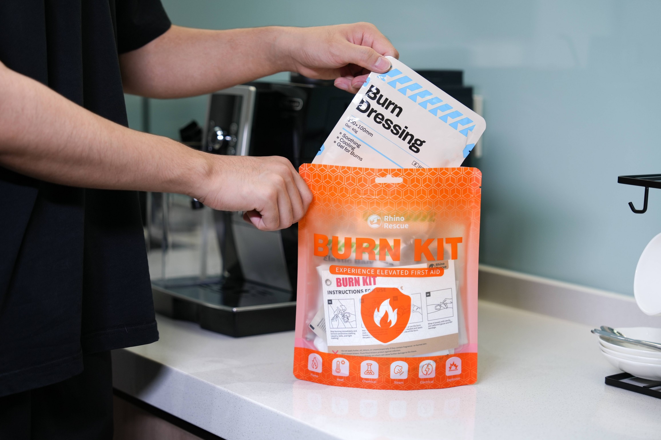 Kit de cuidados com queimaduras RHINO RESCUE: curativos para queimaduras, pacotes de gel para queimaduras, creme refrescante, kit de primeiros socorros para queimaduras