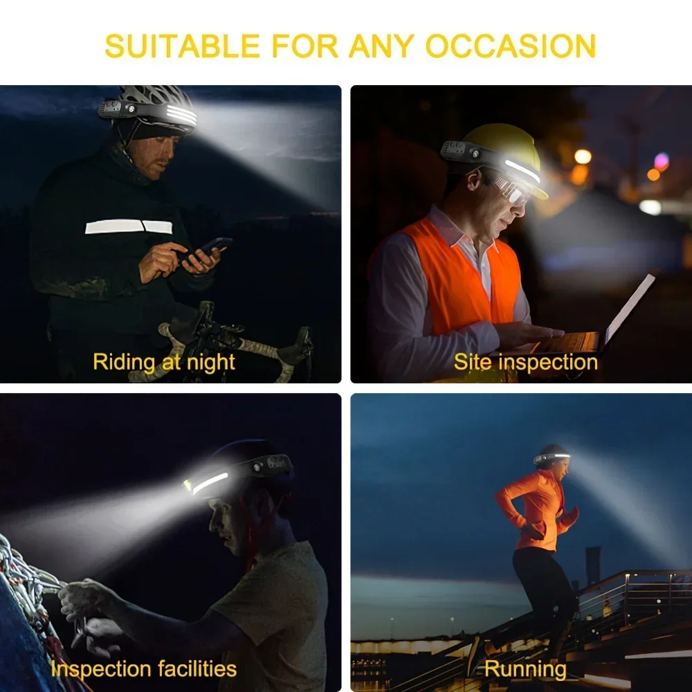 Linterna frontal LED recargable COB, luces frontales superbrillantes, 5 modos, con Sensor de movimiento para acampar al aire libre, deportes y pesca