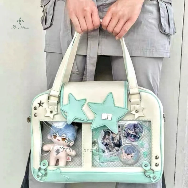 Y2K modna gwiazda Ita torba Lolita dziewczyna przezroczysta kieszeń modna torba na ramię damska DIY wyświetlacz torba na ramię śliczna torebka torebka