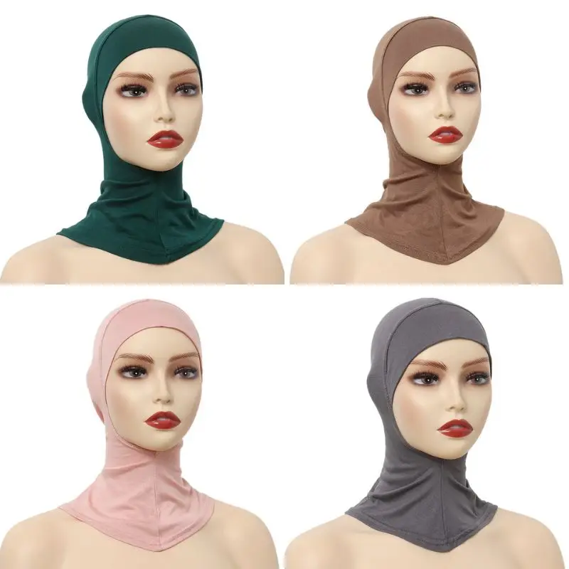 Lenço hijab de algodão muçulmano com boné feminino cor sólida gorro elástico chapéu de fundo turbante islâmico senhoras macio modal headwrap