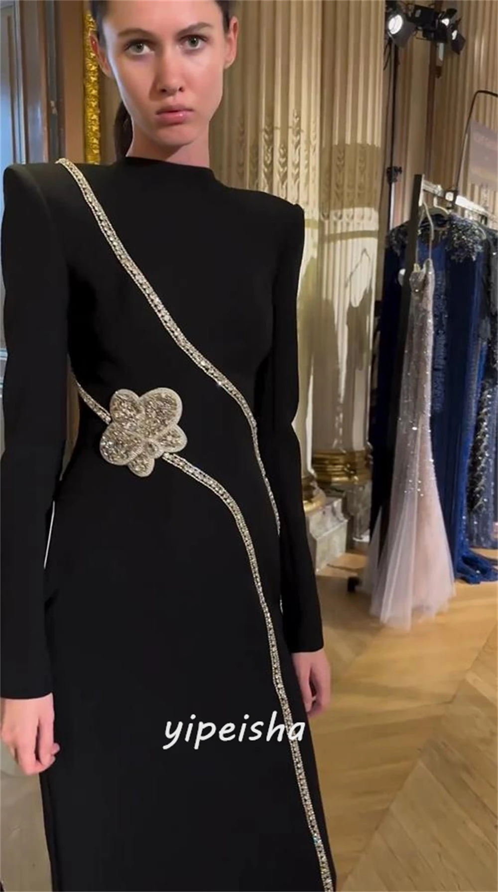 Customized Simple Modern Style Formal Evening High Collar A-line Beadings Bespoke Occasion  Evening Gowns