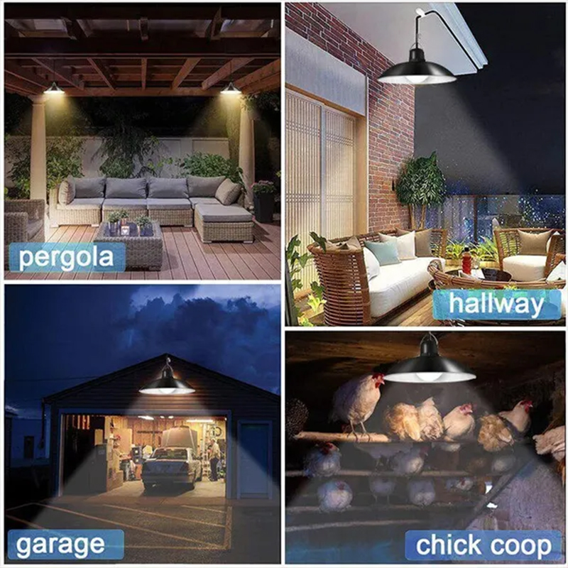 Solar Pendant Light Outdoor Waterproof LED Lamp Double-head Chandelier Decorations with Remote Control for Indoor Shed Barn Room