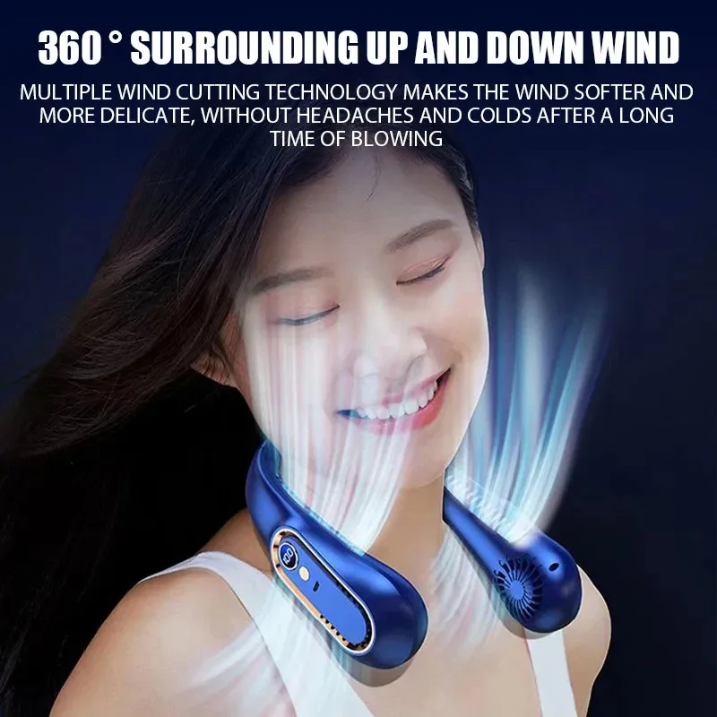 Ventilador de cuello colgante de 3000mAh, Mini ventilador eléctrico portátil sin aspas, recargable por USB, silencioso, pantalla Digital LED, Enfriador de aire de verano, nuevo