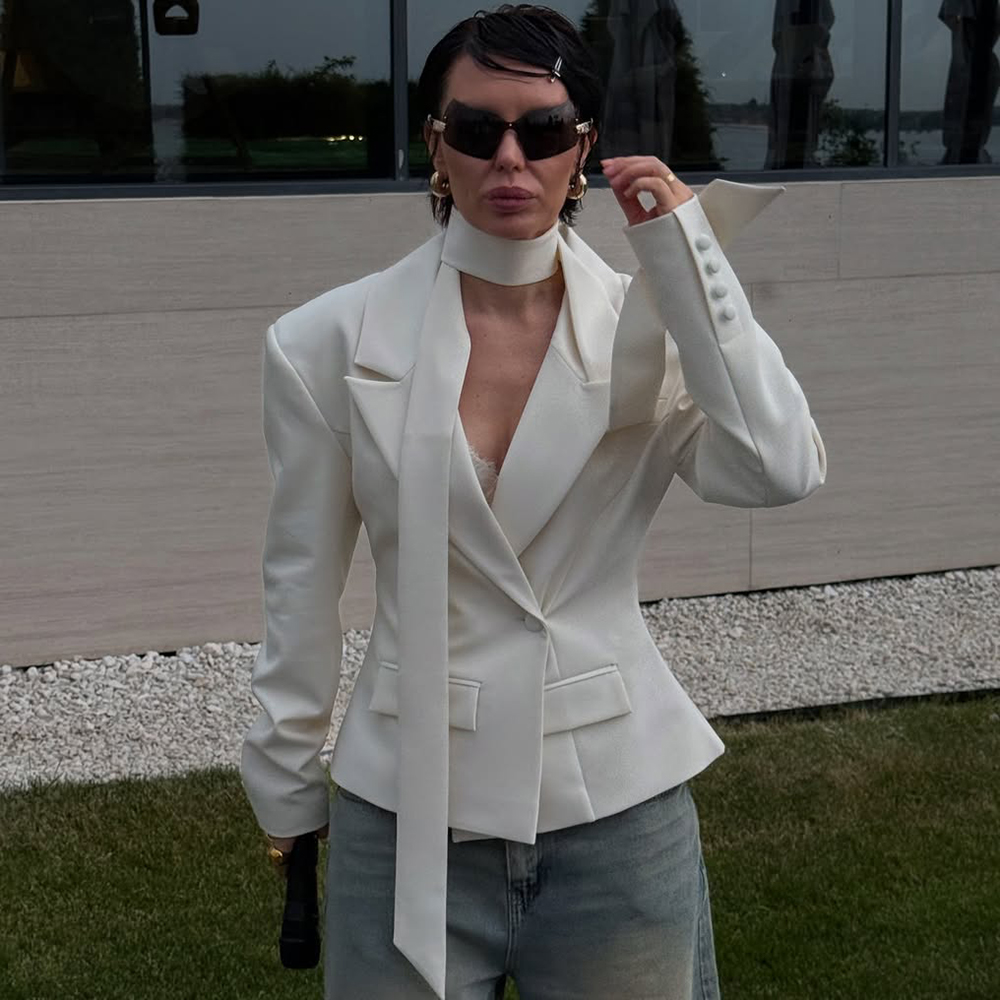 Tuularose Lint Tailored Jas Dames V-hals Lange Mouwen Knop Jas 2025, Herfst Vrouwelijke Mode Formele Luxe Slanke Blazerjas