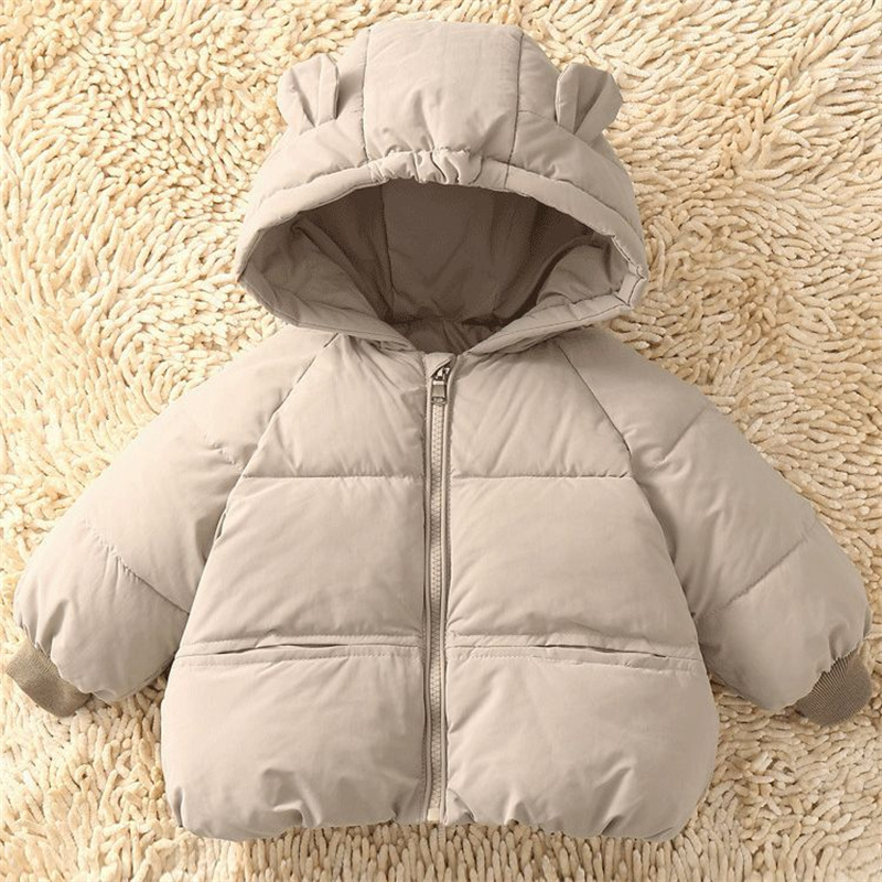 Ropa de abrigo cálida con capucha para niños y niñas, chaquetas gruesas de invierno para bebés, abrigo de algodón de Color sólido para niños, ropa informal para niños