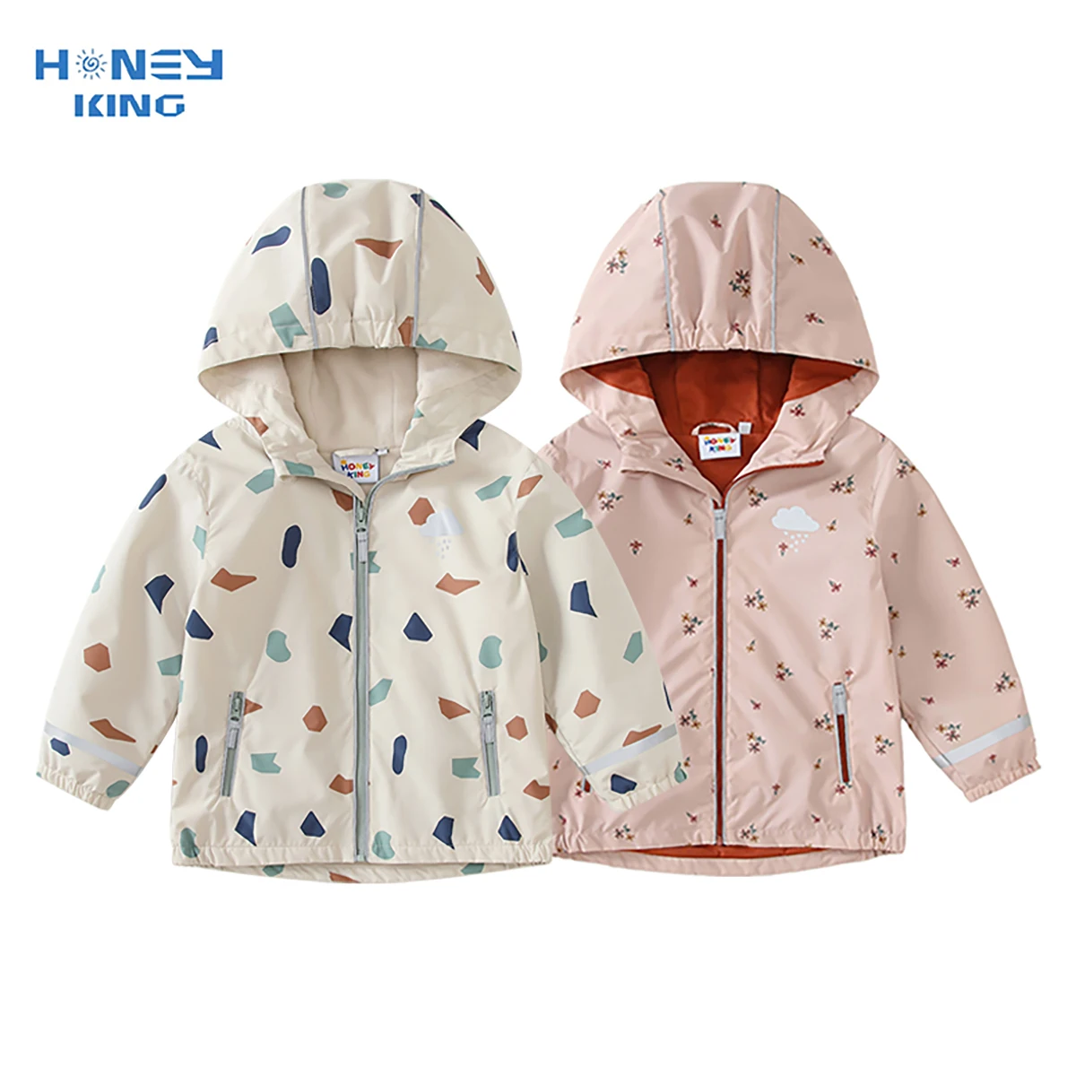HONEYKING Softshell Jacket สําหรับเด็กกันน้ํา Hooded ขนแกะสําหรับทารกเด็กวัยหัดเดินเสื้อกันฝนเสื้อผ้าเด็กสําหรับสาว